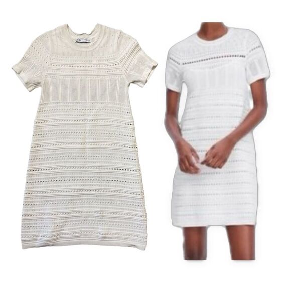 Zara Limited Edition Open Knit Bodycon Minidress Ivory Size Medium - Picture 1 of 17